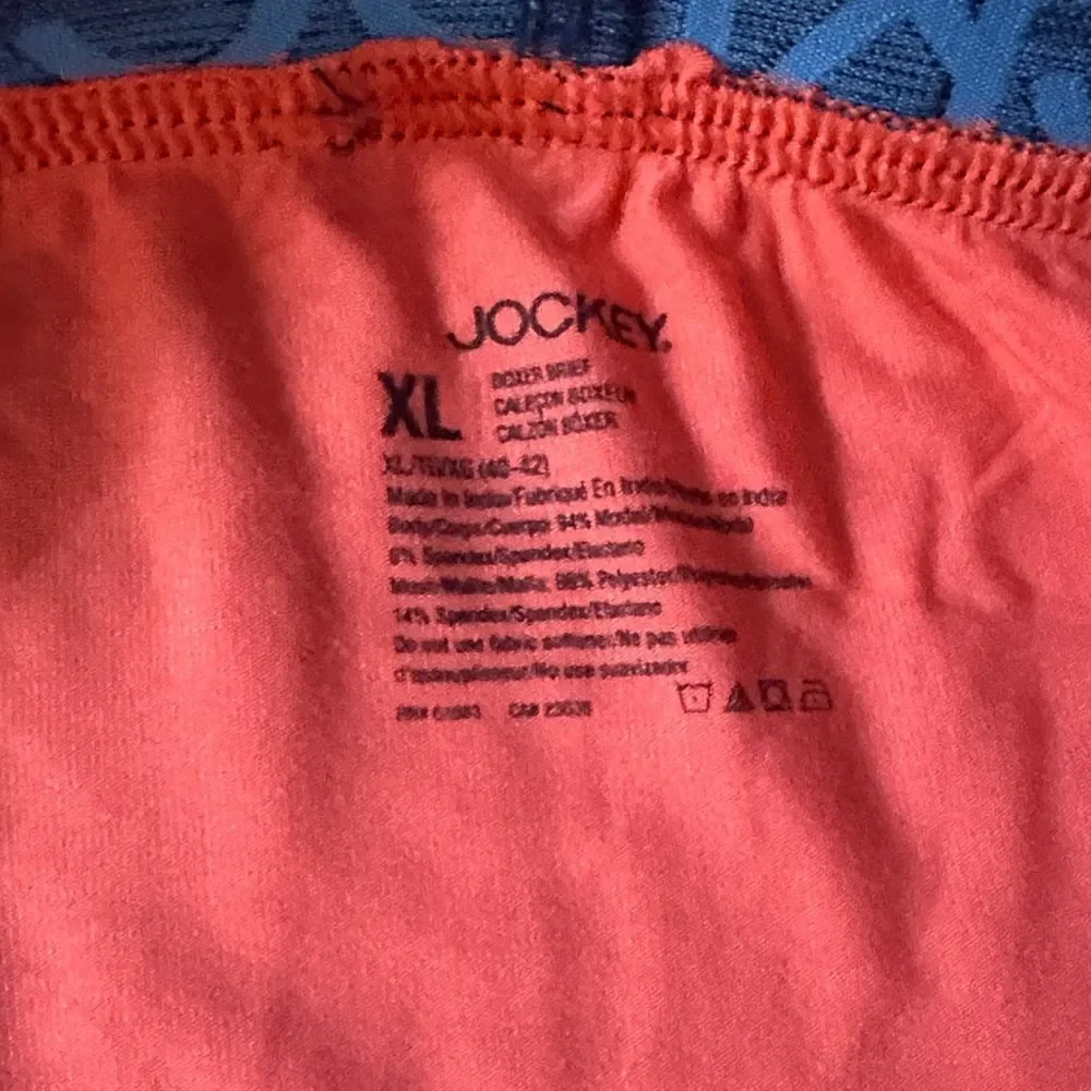 NWT 2 Pair Jockey Boxer Briefs - Vibrant Coral and Patterned Blue Size XL